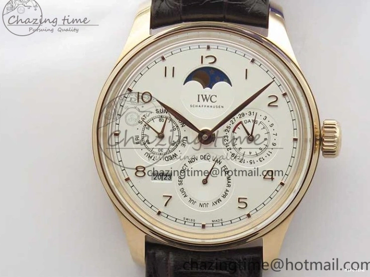 MIROTIME 0409 Compact Portugieser Perpetual Calendar IW503302 RG V9F 1:1 Best Edition White Dial on Brown Leather Strap A 7113